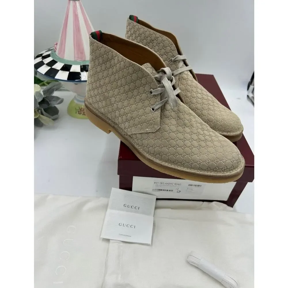 Men's Gucci suede GG embossed desert boots size 12 made in Italy